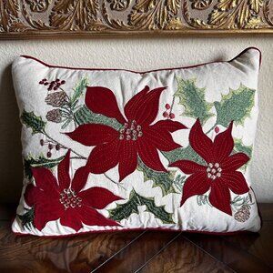 Secret Celebrity Throw Pillow Poinsettia Christmas Holiday Down Filled 16" x 12"